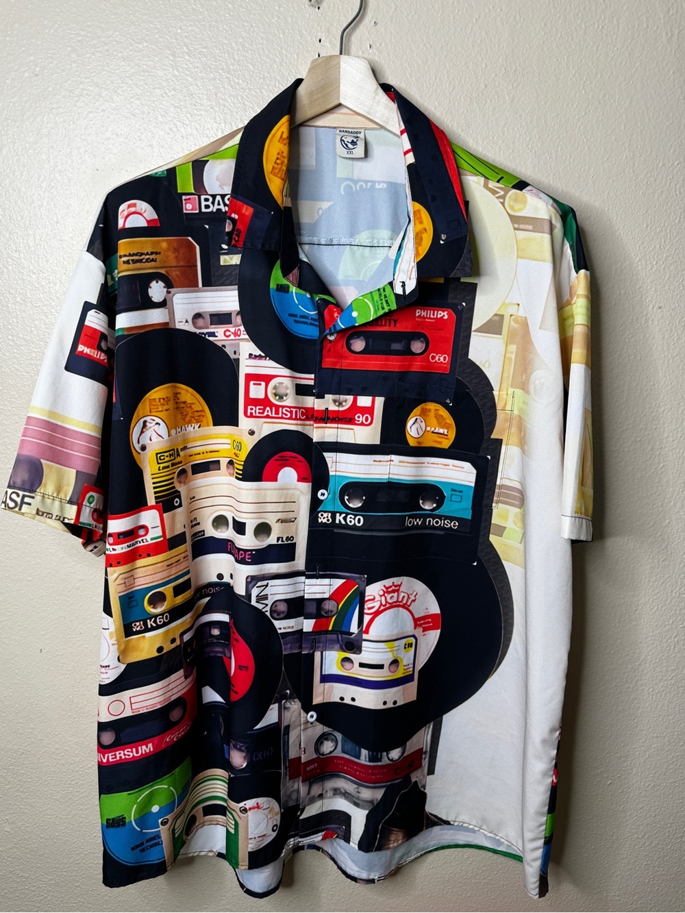 Hardaddy Men’s XXL Button Up Shirt Retro Cassette Tape Vinyl Record Music Print